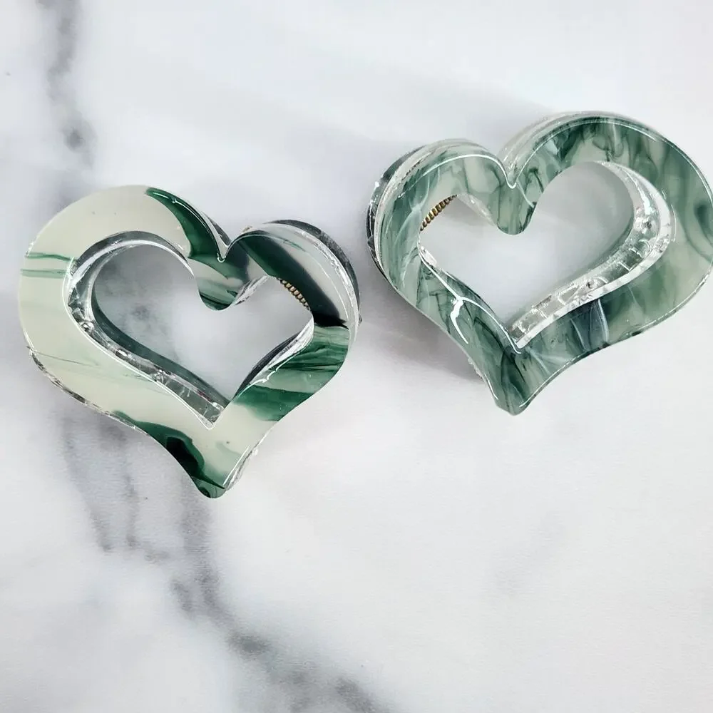12 Heart Shaped Cutout Claw Clips Hair Accessories Multiple Colors Marble Swirl